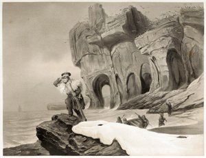 Karhusaari Skandinaviasta, Lapista, Huippuvuorista ja Feroilta, pub. 1852 (kaiverrus) tekijältä François Auguste Biard