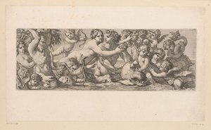 Bacchus satyrin, nereidin ja putin kanssa vedessä Mytologiset hahmot veden äärellä (sarjan nimi) tekijältä François Bignon (attributed to)