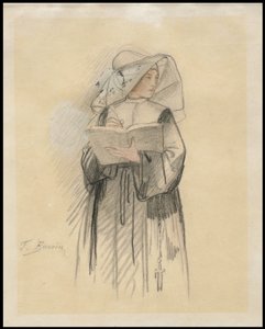 Nunna kädessään kirjaa ja kynää, 1827-87 tekijältä François Bonvin