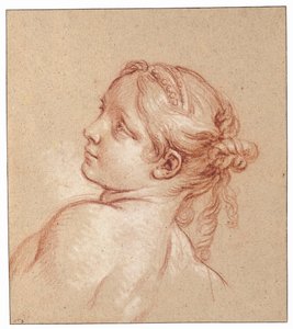 Tyttö, rinnan mittainen, pää kallistettuna vasemmalle tekijältä François Boucher