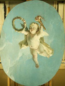 Putti lennossa kädessään seppele ja soihtu, tekijältä François Boucher