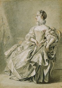 Nuori nainen istuu profiilissa vasemmalla, tekijältä François Boucher