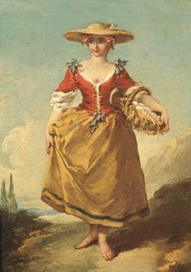 Talonpoikatyttö maisemassa kantamassa munakoria (öljy kankaalle) tekijältä François Boucher