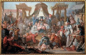 Kiinan keisarin yleisö Kohteet kumartuvat keisarin edessä. Francois Boucherin maalaus tekijältä François Boucher