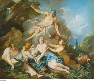 Boucher - Merkurius uskoo Bacchus-lapsen nymfeille, n. 1732 - 1734. tekijältä François Boucher