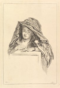 Rintakuva naisesta, jolla on hupullinen vaippa, 1700-luku. tekijältä François Boucher