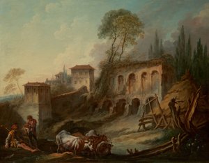 Kuvitteellinen maisema Palatinuksen kukkulalla Campo Vaccinosta, 1734. tekijältä François Boucher