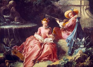 Francois Boucherin (1703-1770) musiikkitunti Maalaus. 1700-luvulla. Pariisi. Cognacq Jay -museo tekijältä François Boucher