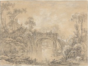 Maisema maalaismaisella sillalla tekijältä François Boucher
