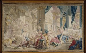 Manufacture de Beauvais - Psyche johdattaa Zephyrin rakkauden palatsiin ja Psyche esittelee rikkauttaan sisarilleen, 1741 jälkeen. tekijältä François Boucher