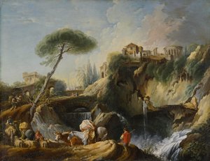 Näkymä Tivolista ja Vestan temppelistä, noin 1749. tekijältä François Boucher