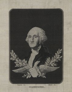 George Washington, n. 1876 (jacquard-kutomakoneella kudottu silkki paperimatolla kupariseosfoliokoristeella) tekijältä François Carquillat