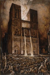 Hyökkäys Notre-Damea vastaan. Notre-Damen kypärä, Victor Hugo, noin 1877. tekijältä François Chifflart