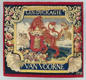 Tyynylakana, jossa symbolinen kuva ja Voornen vaakuna tekijältä François Coppens (attributed to)