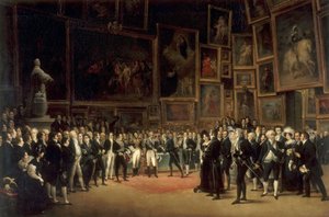 Charles X jakaa palkintoja taiteilijoille, jotka esittelevät vuoden 1824 salongissa Louvressa
