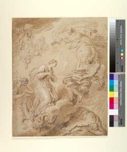 Immaculate Conception, n. 1700-37 (muste, pesu ja guassi paperille) tekijältä François Lemoyne