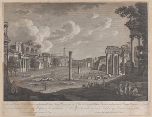 Näkymä Campo Vaccinolle, taustalla Colosseum ja temppelin rauniot..., 1796.