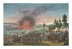 Ranskalaisten vetäytyminen Leipzigin taistelun jälkeen, 19. lokakuuta 1813, c1850
