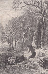 Talvikohtaus: kannonvetäjä, Magasin Pittoresquesta, n. 1852. tekijältä François Rouget