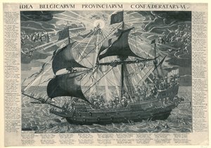 Valtion laiva, 1620 Allegoria maan onnellisesta tilasta Dordrechtin synodin jälkeen Idea Belgicarum Provinciarum Confaederatarum (otsikko esineessä) tekijältä François Schillemans