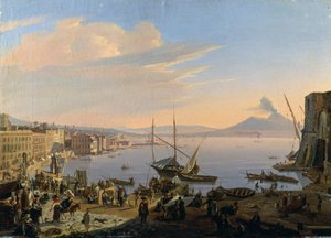 Näkymä Napolista ja Vesuvius taustalla, Frans Vervloet (1795-1872), öljy kankaalle, 35x48 cm
