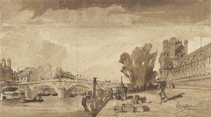 Seine ja Pont Royal; oikealla Pavillon de Flore ja Louvren siipi tekijältä François Victor Sabatier