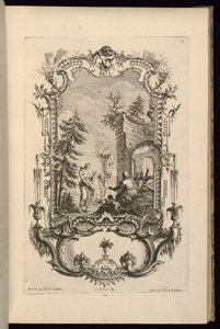 Suunnittelu Cartouchelle, jossa on isot ja pienet lokerot tekijältä François de Cuvilliés the Elder