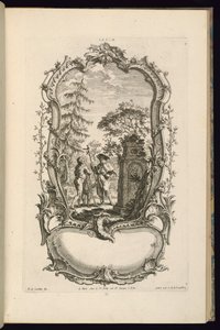 Suunnittelu cartouchelle, jossa on isot ja pienet lokerot tekijältä François de Cuvilliés the Elder