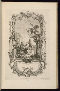 Suunnittelu cartouchelle, jossa on isot ja pienet lokerot tekijältä François de Cuvilliés the Elder