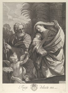Lento Egyptiin, pyhä perhe kävelemässä yhdessä, Pyhä Joosef osoittaa t..., n. 1648-81. tekijältä François de Poilly
