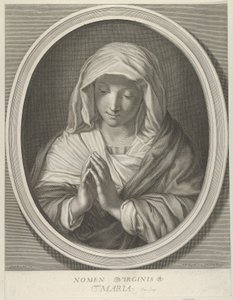Neitsyt rukouksessa katsoen alas, soikeassa kehyksessä, Renin perässä, 1640-93. tekijältä François de Poilly