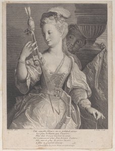 Nuori nainen kehrää lankaa nuolelle, 1686-1741. tekijältä François de Poilly