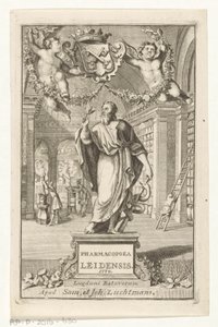 Asklepios Titelpagina voor: S.n., Pharmacopoeia Leiden, suurimpien tuomareiden viranomaisen perustama, 1770