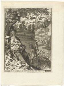 Muusa ja putti istuvat runoilija Arnold Moosen haudalla Nimisivu kohteelle: Arnold Moonen, Continued der poëzye, Delft 1720 Jatkoa A. Moonens Poezylle (otsikko esineessä) tekijältä François van Bleyswijck