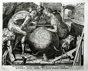 Geometria, kaiverrettu Hieronymus Cockin (n.1510-70) toimesta. tekijältä Frans Floris