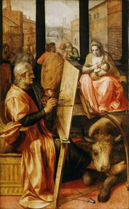 Pyhä Luukas maalasi Neitsyt Marian (öljy paneelissa) tekijältä Frans Floris