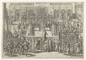 Teline Egmondin ja Hornen mestauksen jälkeen, 1568 tekijältä Frans Hogenberg (attributed to)