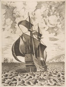 Aseistettu neljän päällikön purjehdus kohti satamaa purjealuksilta, 1561-65.