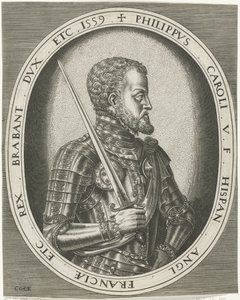 Espanjan kuninkaan Philip II:n muotokuva Kuninkaat, kuningattaret, prinssit ja prinsessat (sarjan nimi) tekijältä Frans Huys