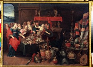 ""Ulysseksen tunnustama Akhilleus kuningas Lycomeden tyttärien joukossa"" (Achilles tunnusti) Franz (Frans) Francken II nuoremman (1581-1642) maalaus noin 1640 Pushkin-museo Moskova tekijältä Frans II Francken