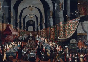 ""Le festin de Balthazar" (Belshazarin juhla) Franz Francken II:n maalaus sanoi nuoremman (1581-1642) Yksityiskokoelma