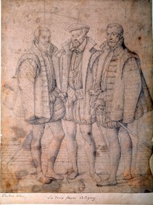 Kolmen Colignyn muotokuva: kardinaali Odet (1515-1571), Gaspard (1517-1572), Ranskan amiraali ja Francois (1521-1569), Andelotin herra. Piirustus, joka johtuu Fransista (Francois (Franz) Pourbus l