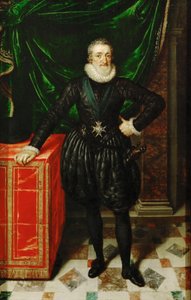 French: Portrait de Henri IV (1553-1610), roi de France, en costume noir Henrik IV, Ranskan kuningas mustassa puvussa. tekijältä Frans Pourbus the Younger