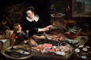 A Fishmongers Shop, c1616-1618. tekijältä Frans Snyders or Snijders