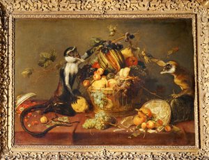 Kaksi apinaa ryöstää hedelmäkorin ... tekijältä Frans Snyders