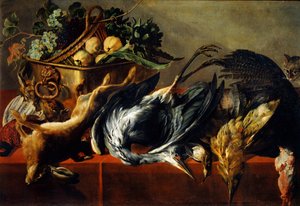Asetelma eebenpuuarkulla, 1600-luku tekijältä Frans Snyders or Snijders