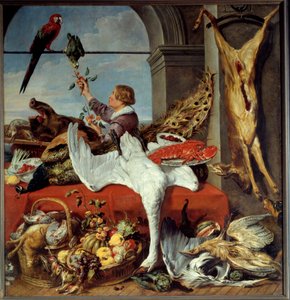 Toimistojen sisustus Riistan asetelma, vihannekset. maalaus Franz Snyders (1579-1657) 17th century Sun. 2,26 x 2,36 m Caen, Musee des Beaux Arts tekijältä Frans Snyders or Snijders