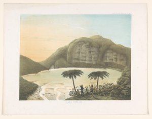 Kraatterijärvi Kawah Putih Länsi-Jaavalla Kawa Patoeha (otsikko esineessä) Atlas toimii Java (sarjan otsikko objektissa) Yksitoista maalauksellista näkymää sisältävä laattojen atlas, teokseen kuuluva Jaava, sen ulkonäkö, kasvillisuus ja sisärakenne (s tekijältä Frans Wilhelm Junghuhn