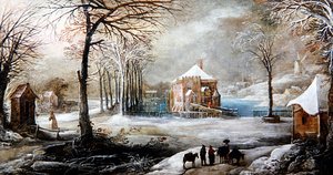 Talvimaisema hahmoilla ja hevosilla (öljy kankaalle) tekijältä Frans de Momper