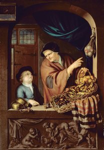 Chesnut and Kipper Seller, 1722 (öljy tammella) tekijältä Frans van Mieris
